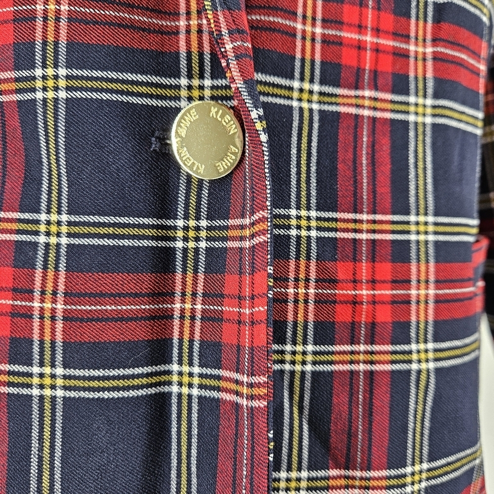 Anne Klein Blazer Red Plaid Long Sleeve Button Lightweight Career Jacket Medium - Picture 3 of 8